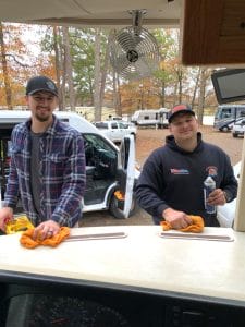 Inside view while replacing an RV windshield